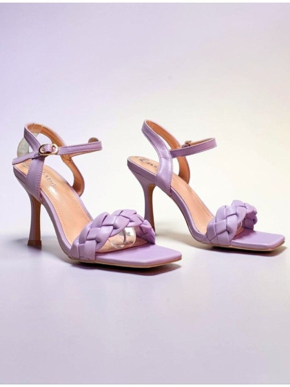 Braided Strap Purple High Heels With Ankle Strap & Square Toe Design